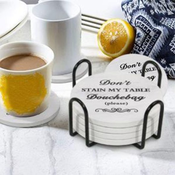 Coasters for Drinks Set of 6 with Holder（Black text style） - Picture 1 of 6